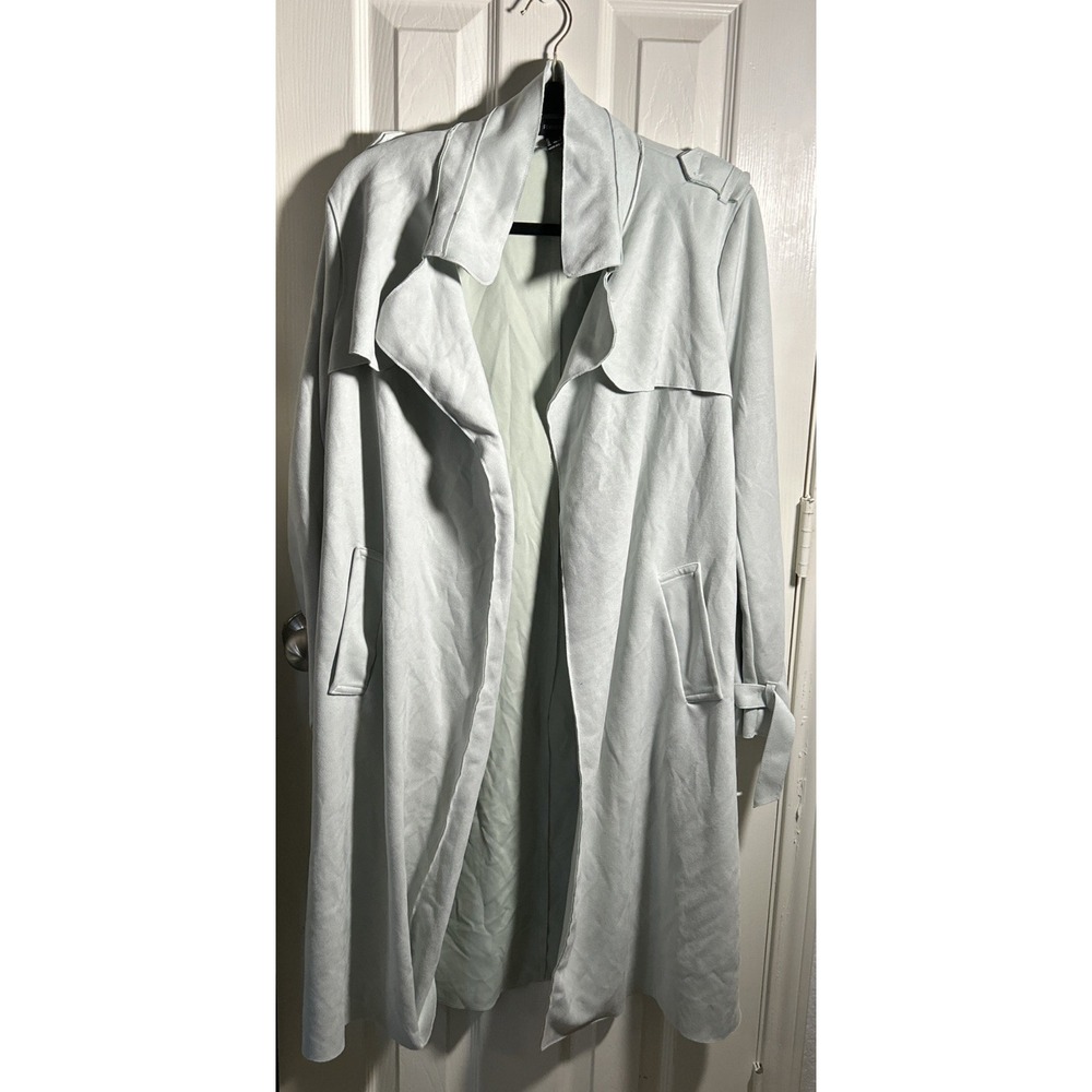 Forever 21 Faux Suede Duster Trench Coat‎ Sage Green Jacket Size L